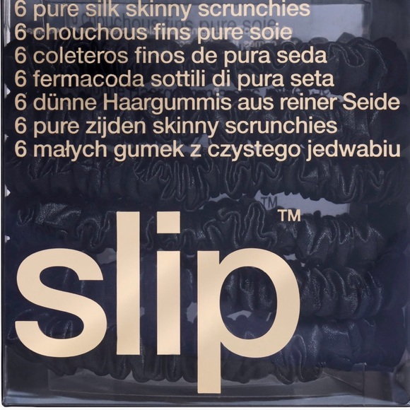NWT Set of 6 Slip Pure Silk Skinny Scrunchies in Black - Picture 3 of 4